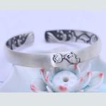 Adjustable Retro Sterling Silver Cuff Bracelet Engraved Flower(XH056244W)