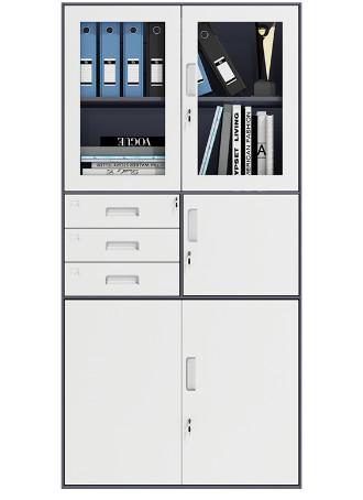 3 middle drawer 2 glass swing doors metal steel office filing cabinet specificat