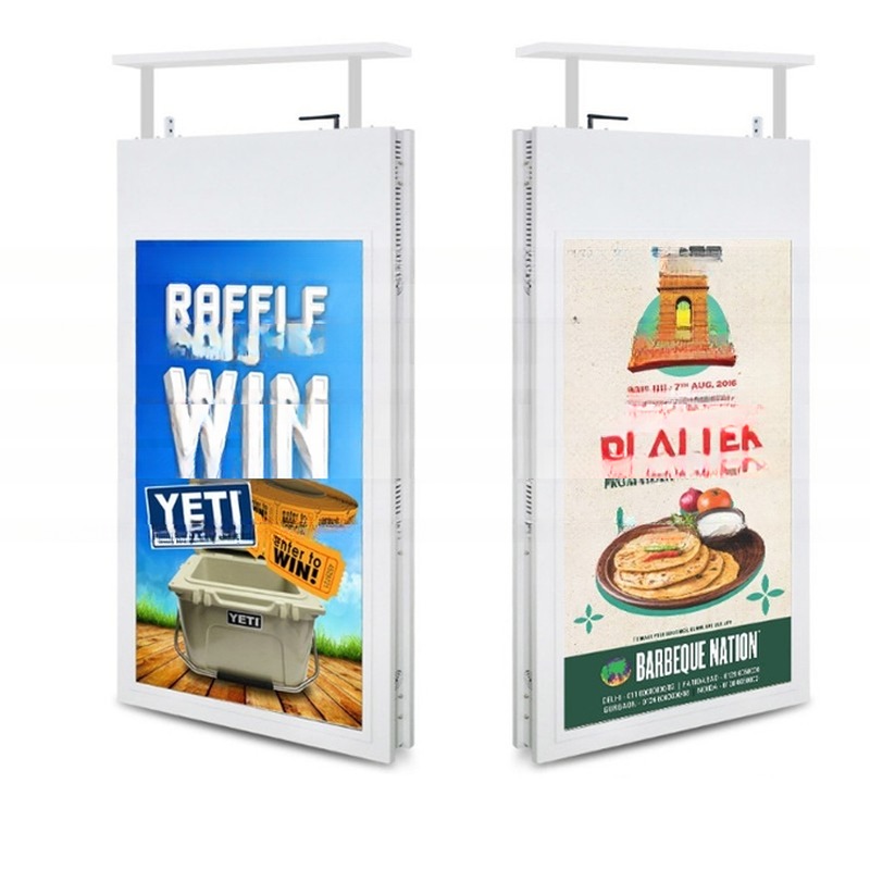 ceiling roof mount vertical dual screens 55" inch wireless WIFI network advertising player LCD display with high brightness