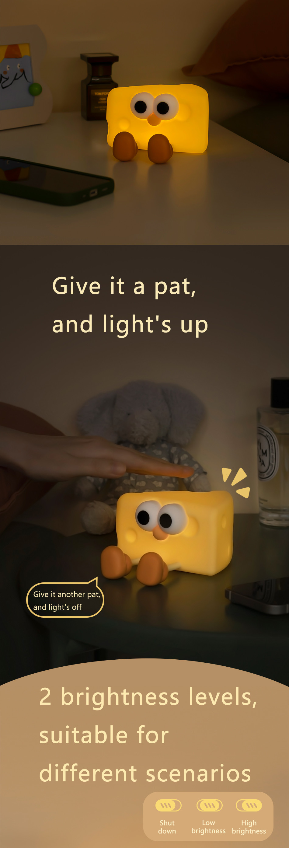 China Factory Modern Design USB Rechargeable Silicone Baby Night Light Lamp Smart Home Lighting With A Cheese DesignFor Girls Bedroom