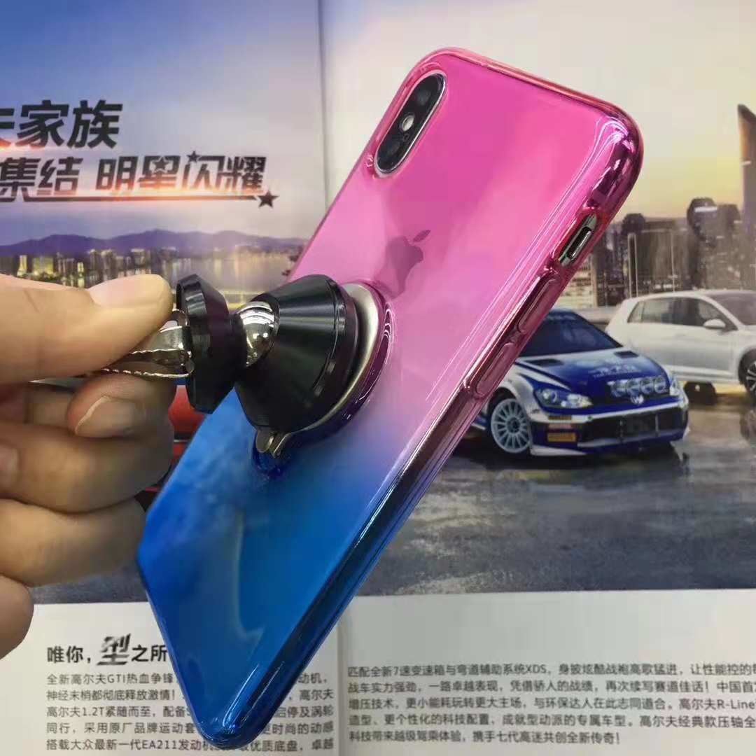 Double Color Gradient Ring Magnetic Car Mount Holder Soft TPU Case Back Cover For IphoneXS IphoneXR IphoneXS MAX Iphone8
