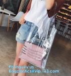 Zipper Clear Stadium PVC Shopping Tote Bag With Side Pocket, promotional shiny