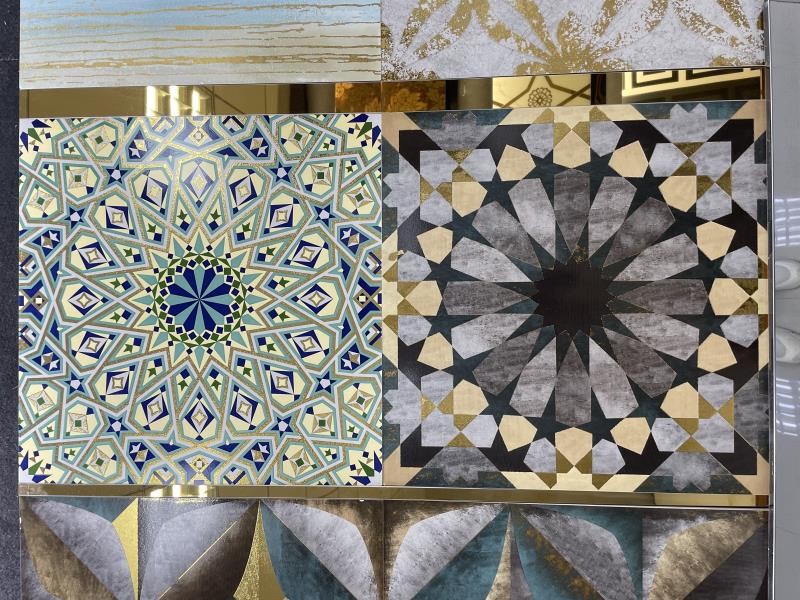 60x60cm Flower Gold Colour Floor Tiles Glazed Surface Colorful For Project Building