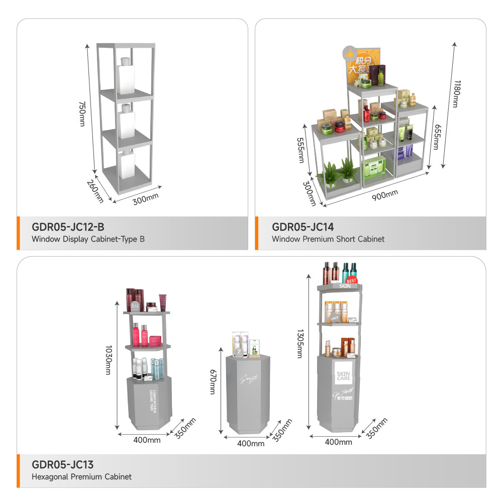 Store Showcase Grey Wooden Showcase Cabinet For Visual Merchandising Shop Display And Multi-Functional Store Counter