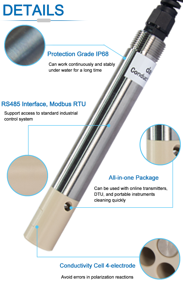 100mS/Cm Digital RS485 Conductivity Probe For Swage Water Online Detecting