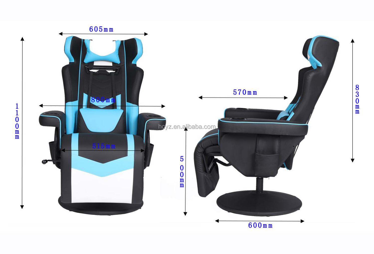Modern Design Racing Style Leather Swivel Gaming Chair with Cup Holder and Footrest