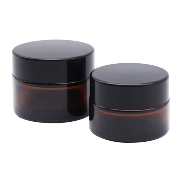 Buy cheap 5g 20g 4oz 8oz Cosmetic Glass Jars Black Cap Amber Apothecary Jars from wholesalers