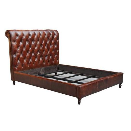 Buy cheap Villa Leather Tufted Sleigh Bed Genuine Leather Beds from wholesalers