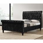 Silver Black Upholstered Bed Frame Crushed Velvet Fabric Bed Diamond Buttons