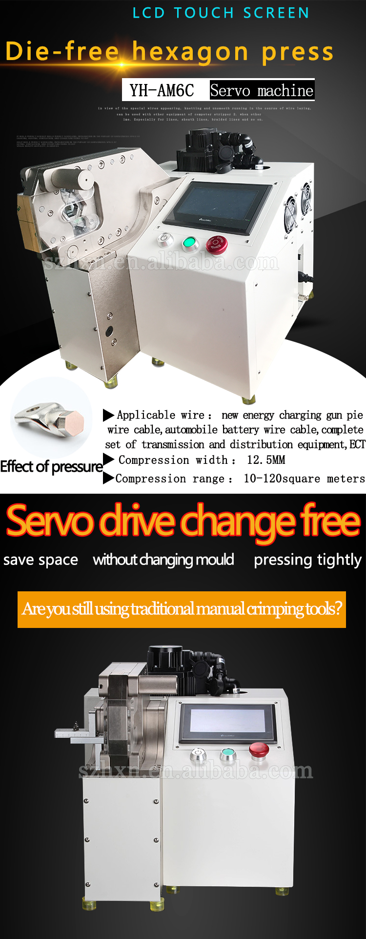 240mm2 Wire Range Servo Motor Drive Hexagon Shape Terminal Crimping Die Machine Designed