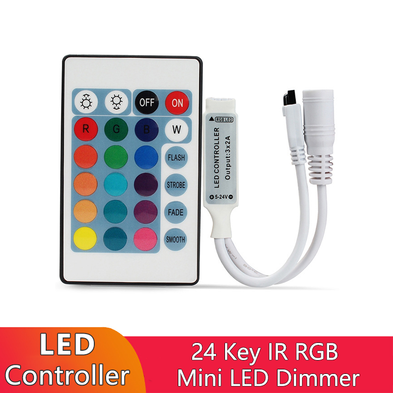 Mini IR 24 Key LED RGB Controller DC 12V Infrared Remote 72W Power