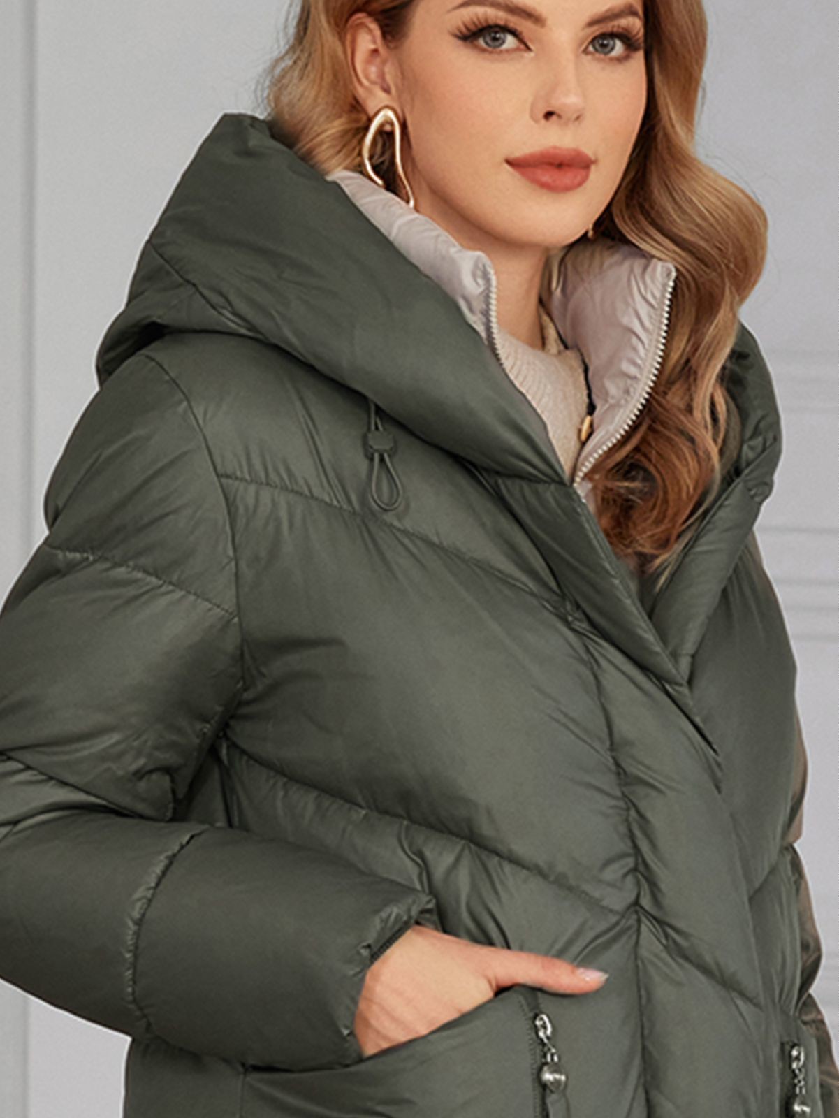 Detachable Lining Fashionable Thickened Down Jacket, long women coat，for cold winter, hooked, machine washable, regular fit for daily wear
