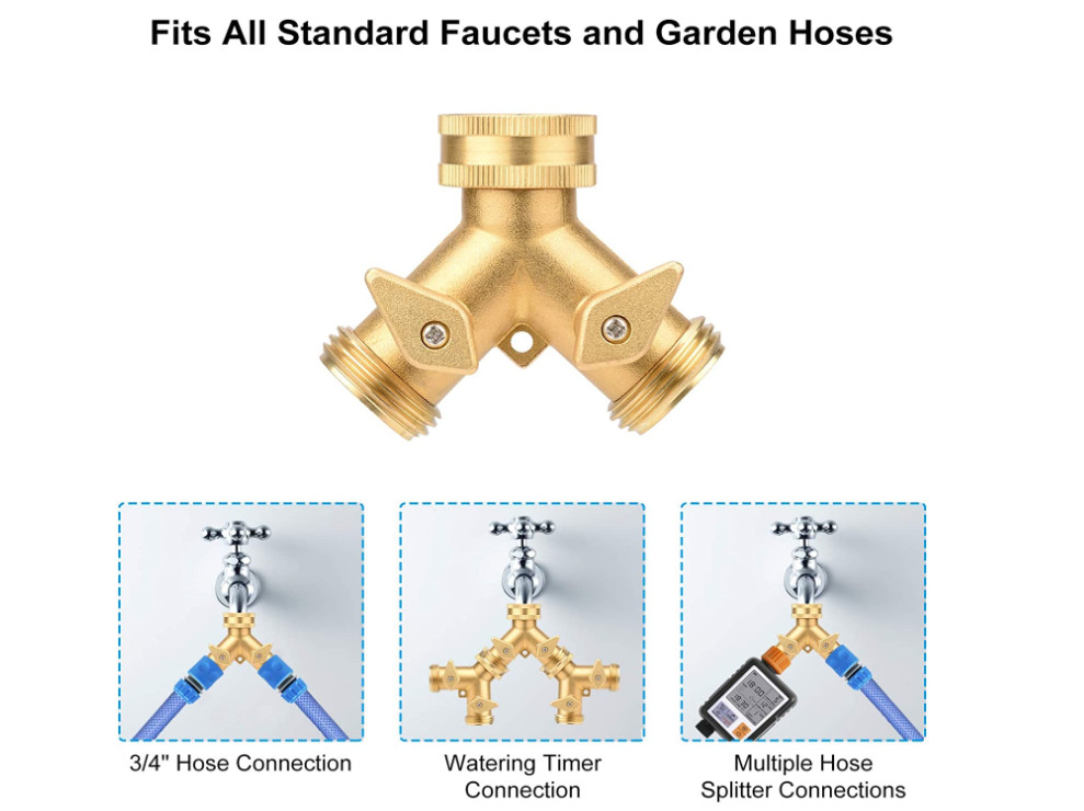 3/4 In Brass Water Hose Y Valve , JIS 2 Way Hose Splitter