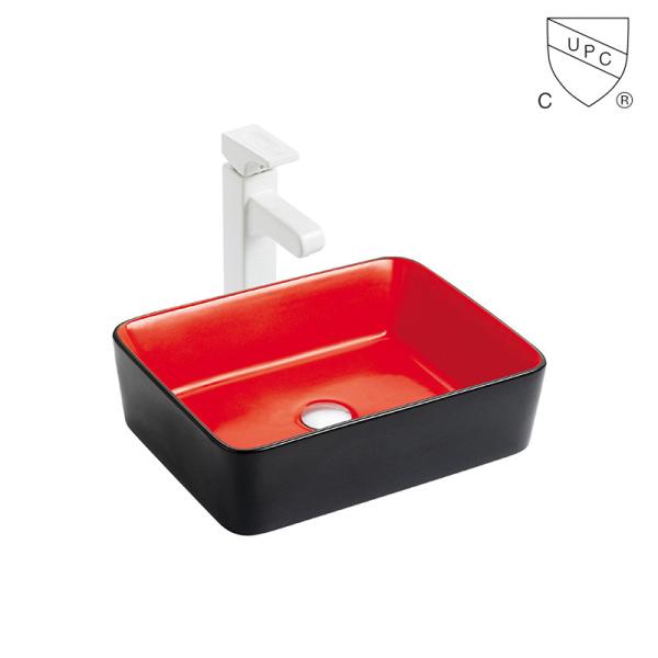 Buy cheap Commercial Table Top Bathroom Utility Sink Ceramic Red And Black Wash Basin from wholesalers