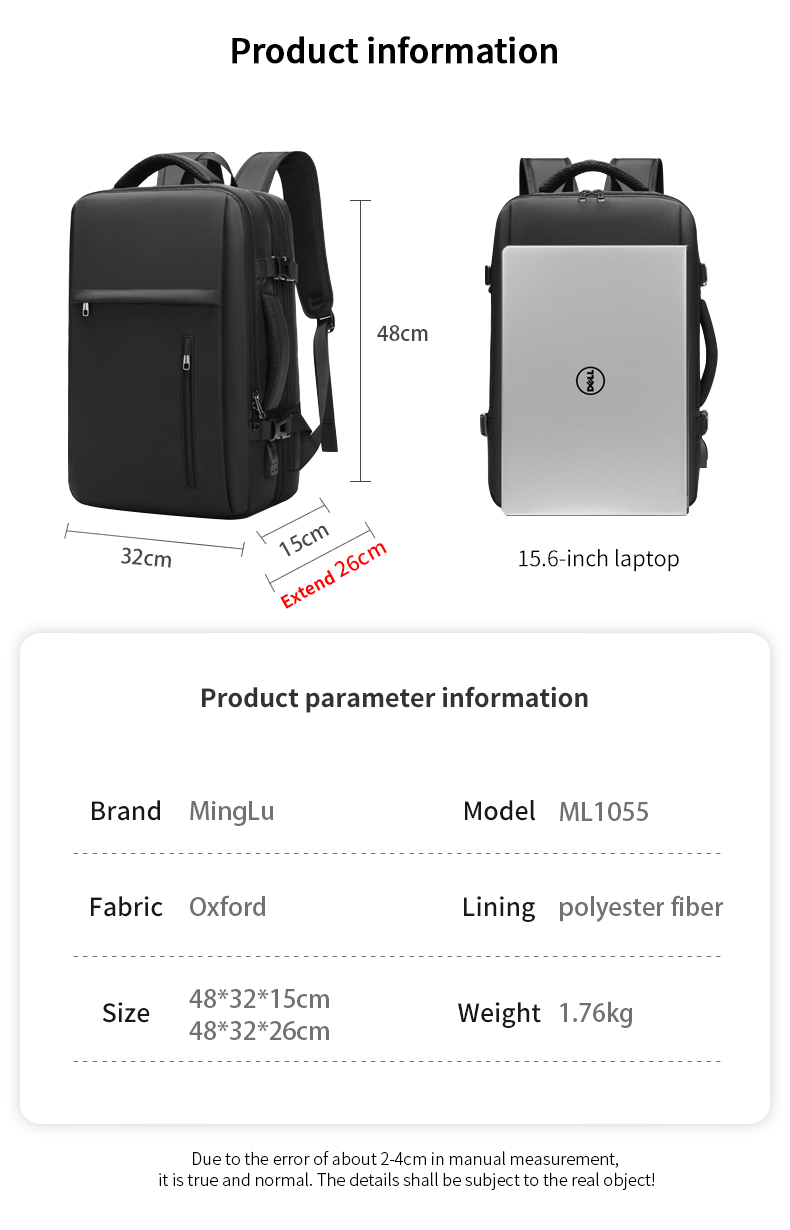 New Multifunction large capacity usb raincoat backpack business travel laptop backpack bag men
