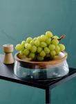 Creative Glass Bowl with Wood Plate Fruit Nut Dried Storage Boxes Container