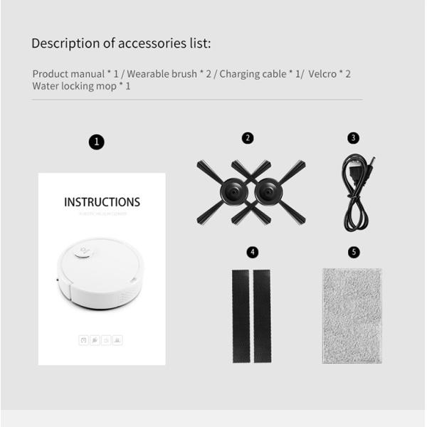 EMC 1600pa Smart Sweeping Robot Intelligent Vacuum Cleaner White