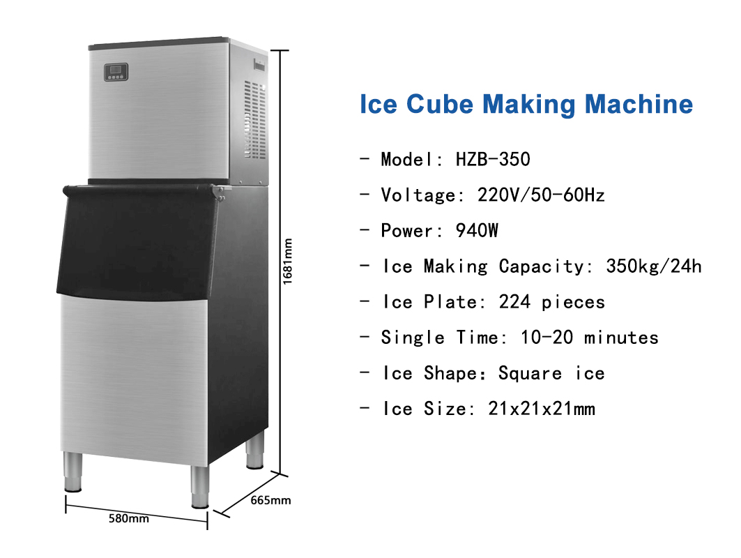 350kg/24h Stainless Steel Automatic Commercial Ice Cube Maker Machine for Business Food Beverage Truck Square Ice Shape