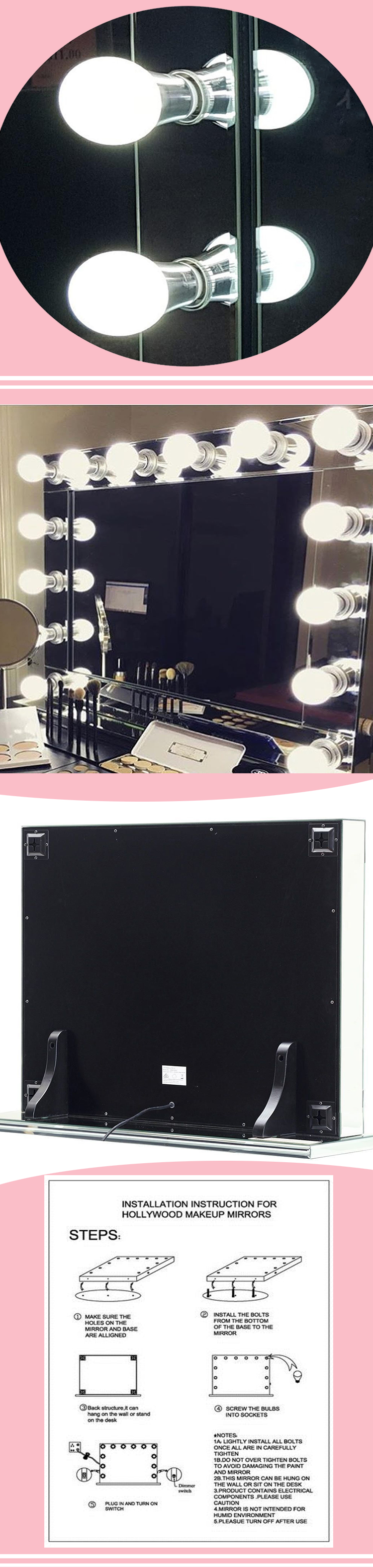 Modern Makeup Vanity Dressing Table Hollywood Mirror MDF Board