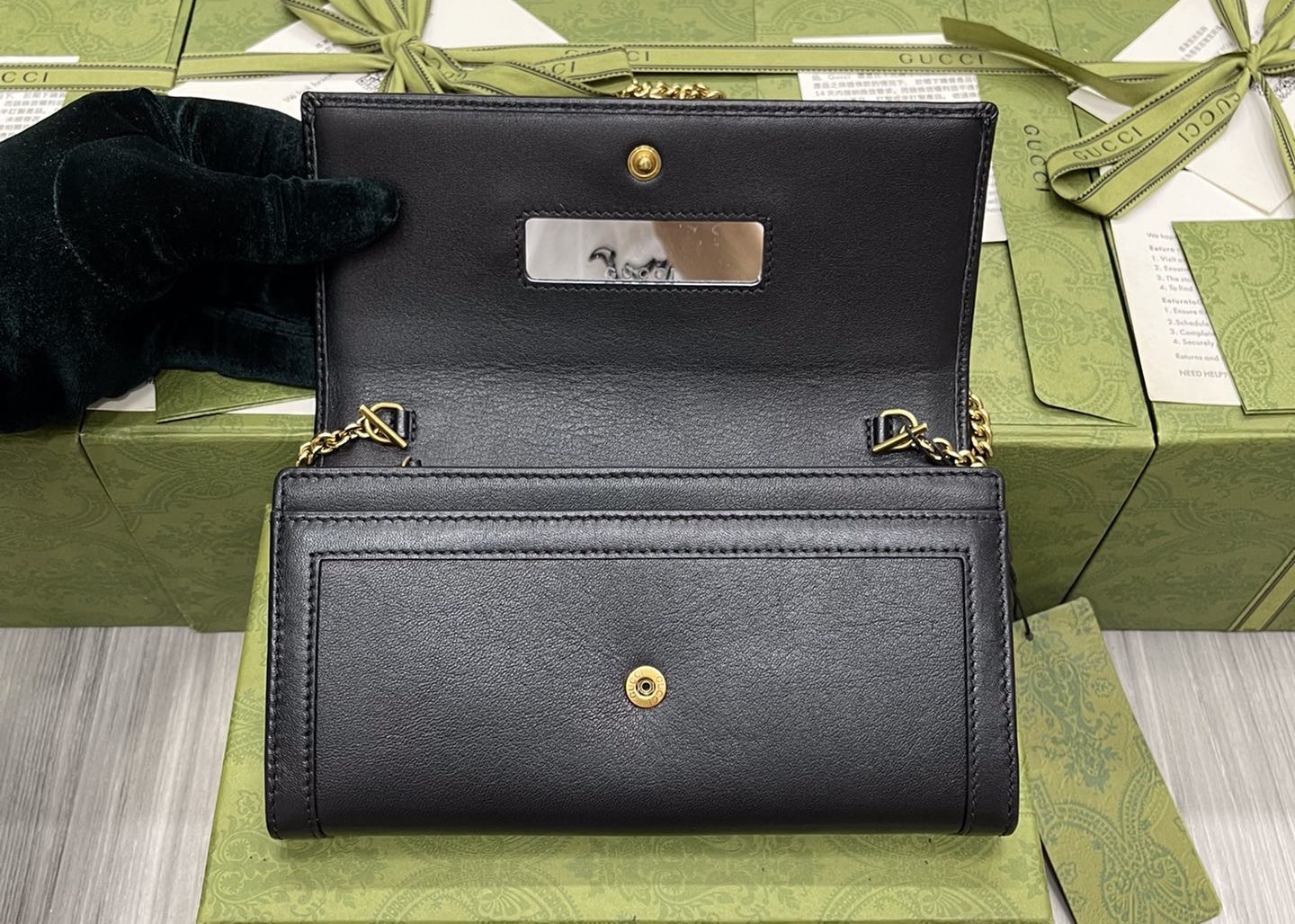 Bamboo Knot Lock Brand Clutch Bag Glossy Real Leather Antique Gold Blend