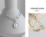 Lanciashow Solid 925 Sterling Silver Link Bracelet Round Charm Fine Jewelry For