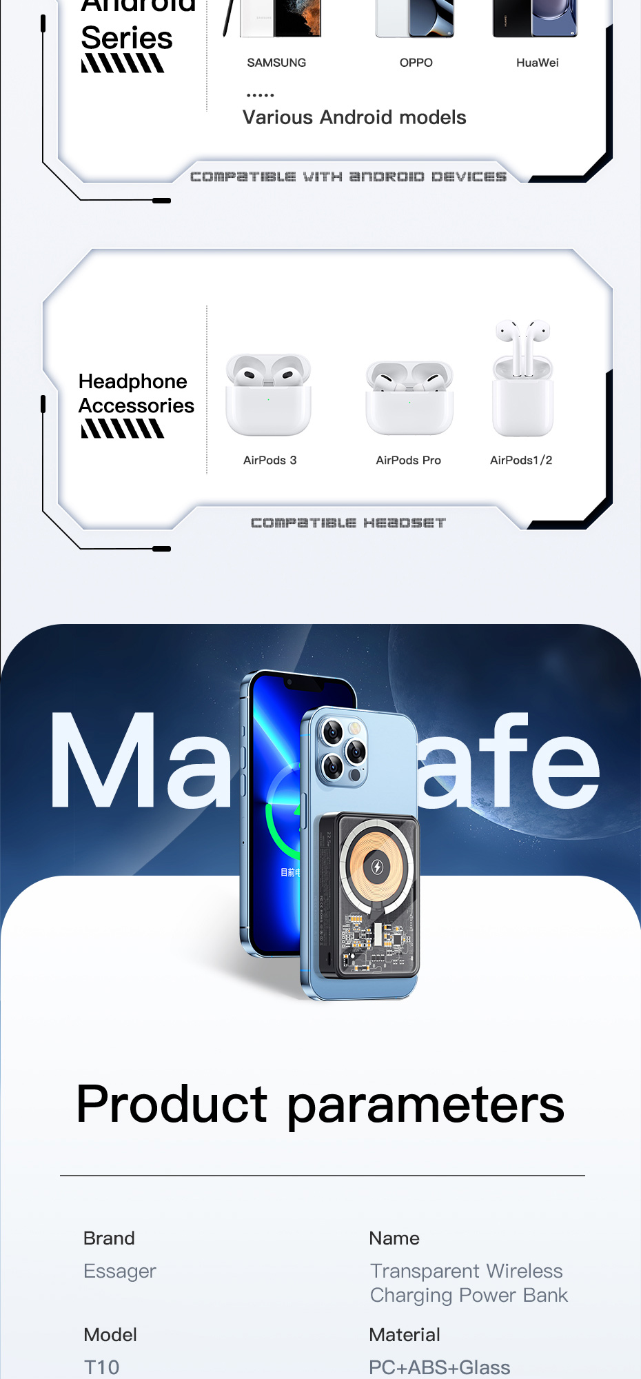 USB A PD20W Charging 10000 mAh Power Banks Wireless 15W Essager 2022 Benchy