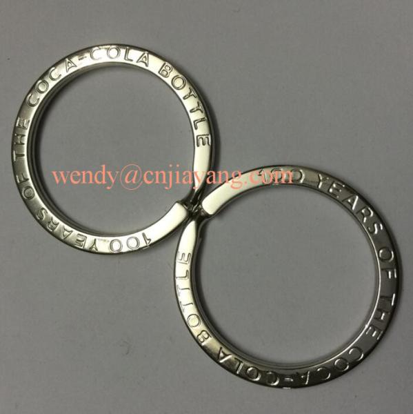 Quality jiayang shiny silver laser cut logo flat split key ring with engraved logo for sale