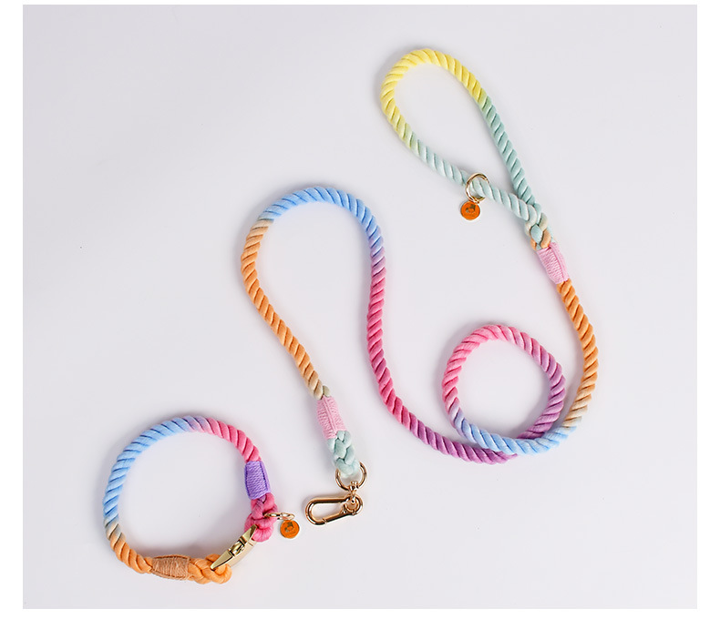 Multicolor Leash Collar Harness Set Walking Cotton Rope Training Dog Leash Collar Set