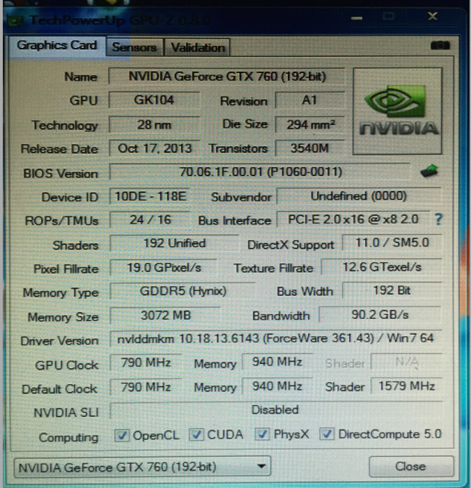 PCI Express 2.0 X16 Mining Graphic Card GTX 760 2GB 3GB 192bit DirectX 12
