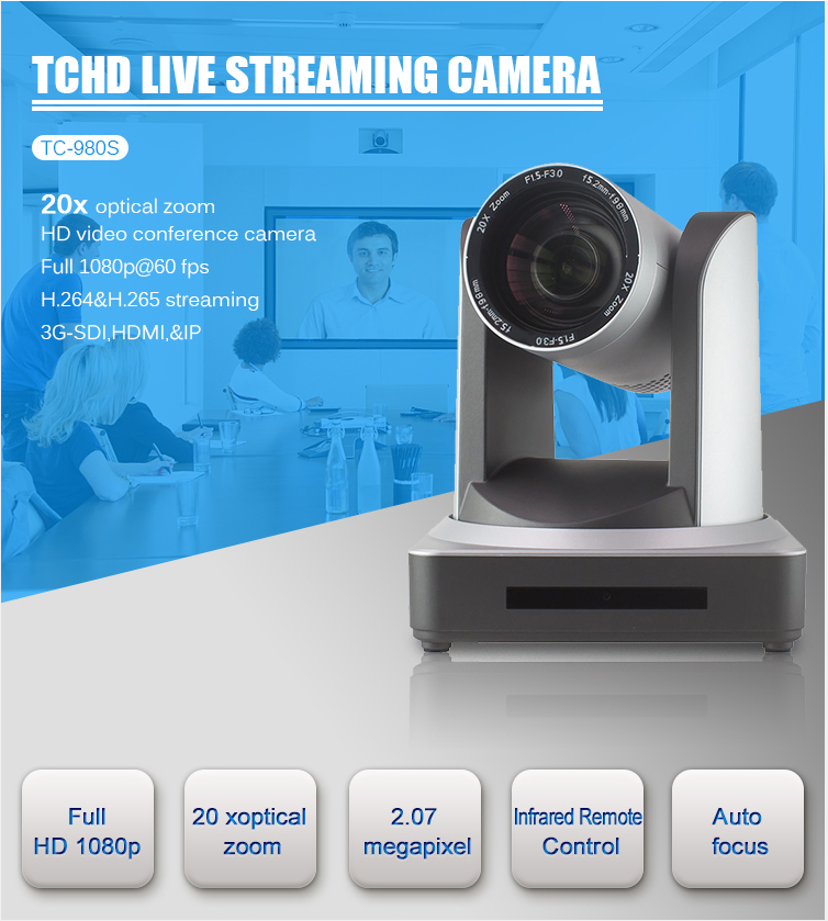 20x Zoom 1080p60 HD Video Conference PTZ POE IP Camera With 1/2.8 Inch CMOS Sensor
