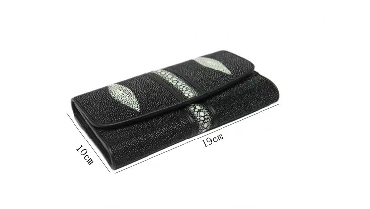 Stingray Skin Unisex Men Long Trifold Wallet Large Male Card Holders Genuine Leather Deep Blue Female Large Clutch Purse