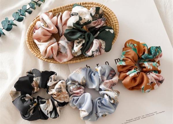 Buy cheap Satin printing flowers large hair extension scrunchie headdress elastic rubber band lady hair rope accessories wholesale from wholesalers