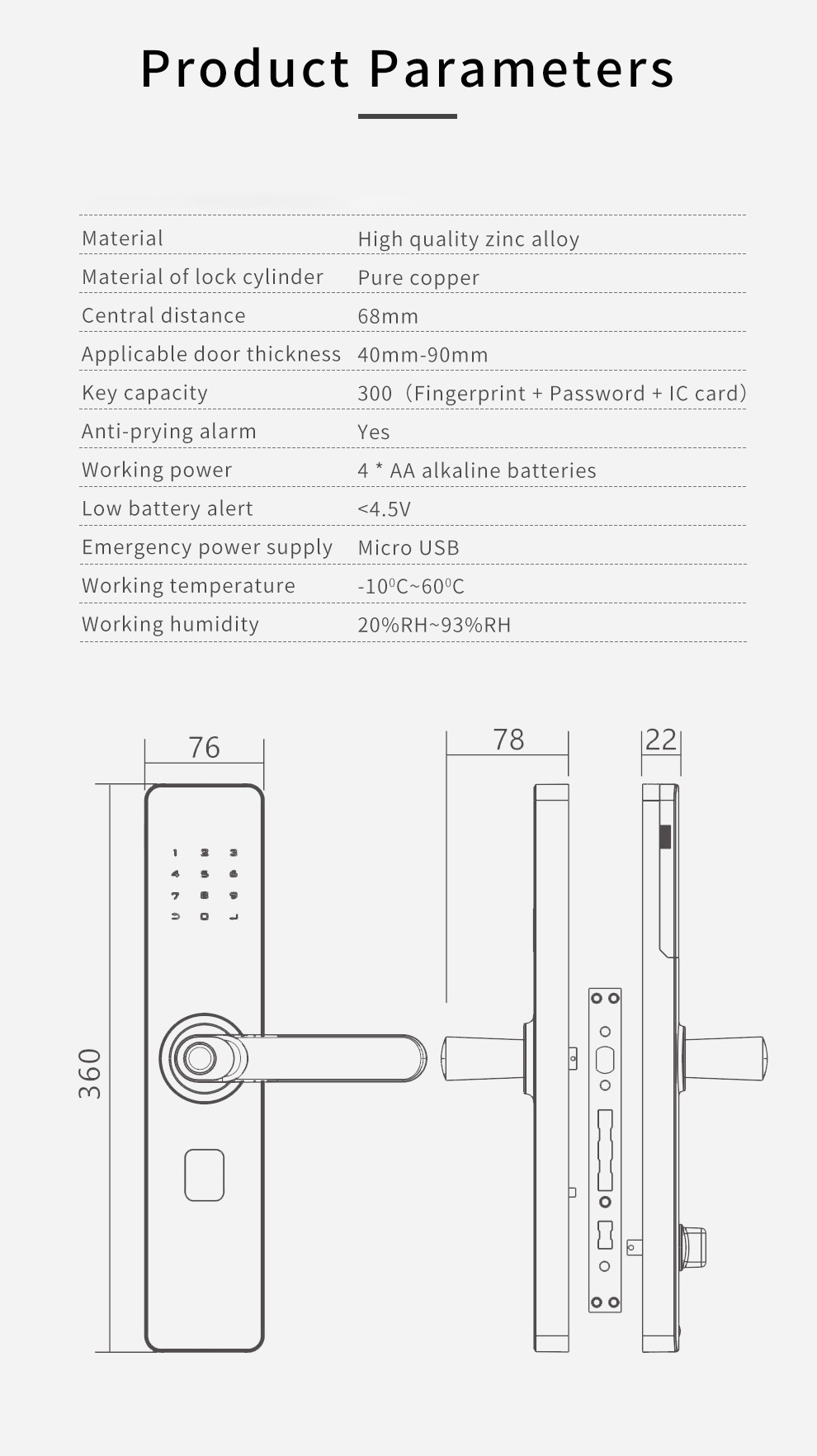 Keyless Entry Mortise Door Lock with Biometric Fingerprint Touchscreen Keypad Smart Lock