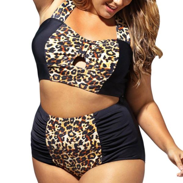 Buy cheap Custom women sexy leopard high waist halter bikini vintage plus size swim from wholesalers