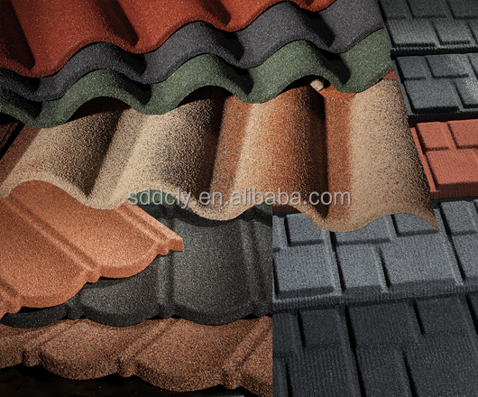 Custom Corrugated Roof Sheet Red Stone Coated Metal Tiles For Residential Industrial