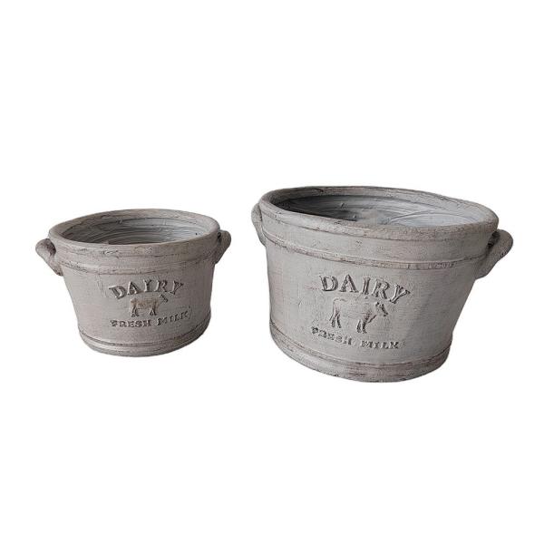 Flower Pot Garden Pot Set 2 Dairy Fiber Stone Pot in Garden Grey Size 2 28.5*24