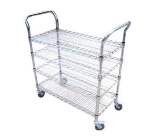 China 4 Layers Chrome Wire Basket ESD Shelf Trolley With Handrail on sale