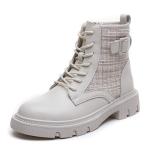 Mid Cut Lace Up Round Toe Leather Boots