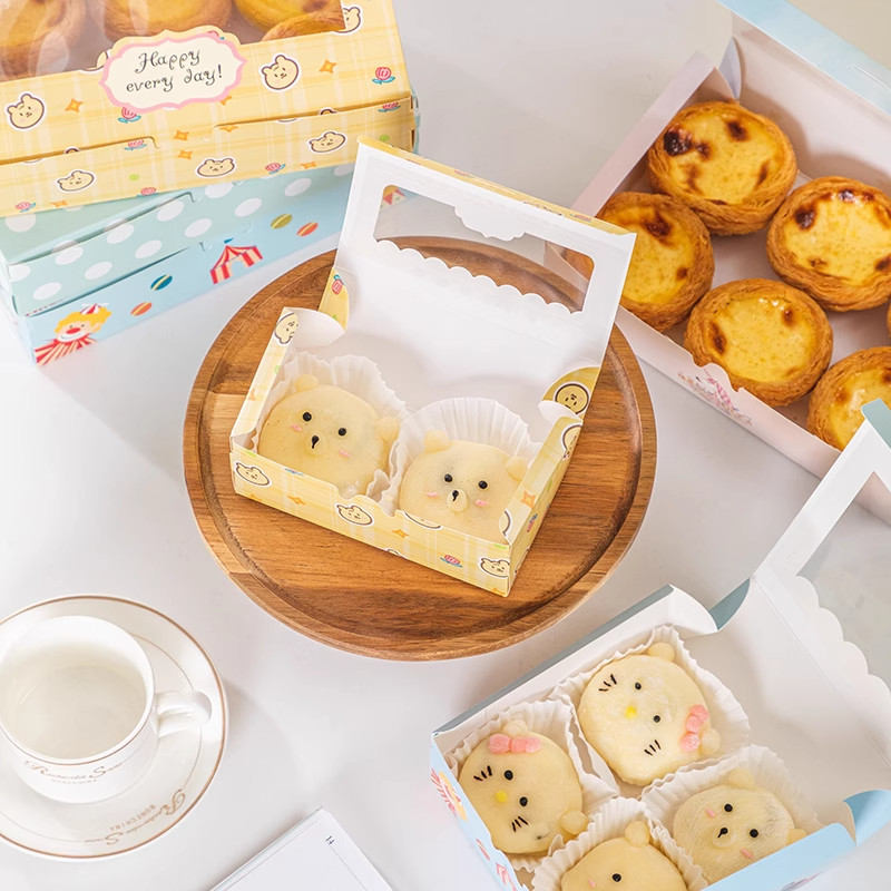 Egg Tart Packaging Cake Boxes With CMYK / Pontone Offsent Printing And Biodegradable Material