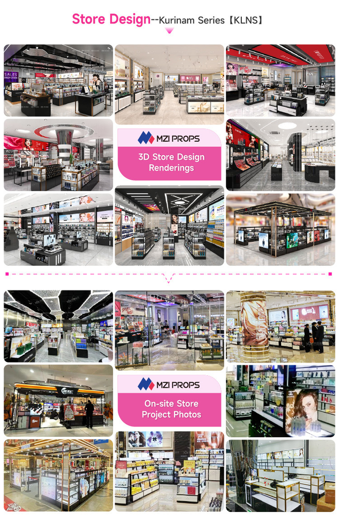 Black Spray Painting Display Corner Cabinet Cosmetic Store Design For Skincare Shop Interior And Beauty Store Decoration