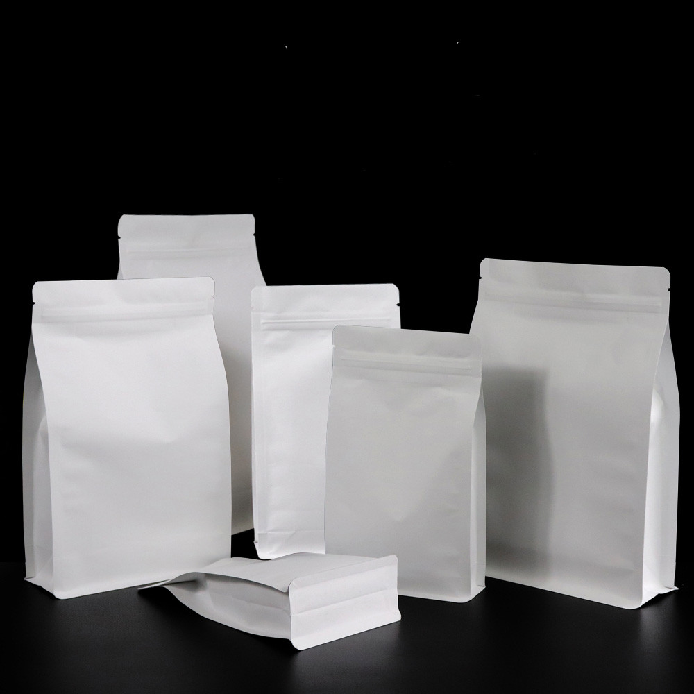 White kraft paper Flat Bottom zipper bag food grade packaging bag