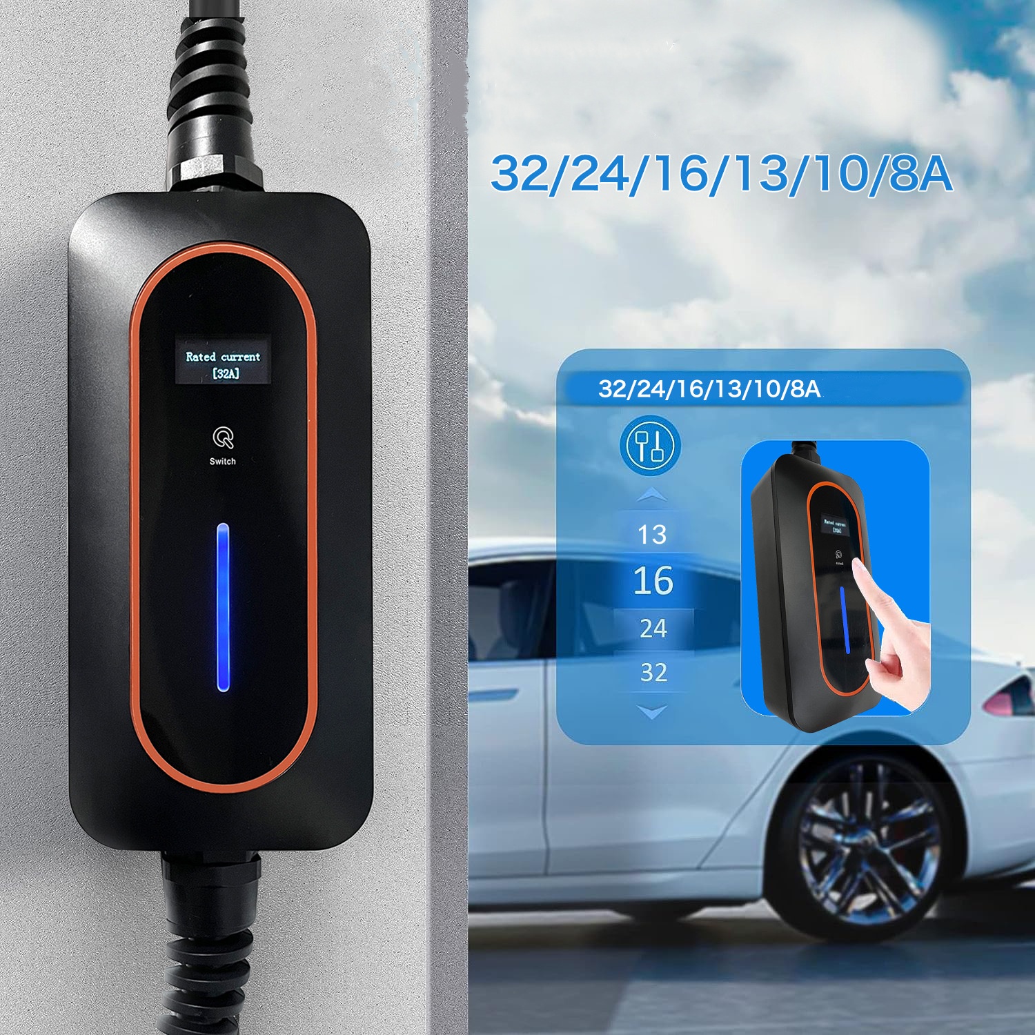 7KW Type 2 EV Charger 32A Portable Mobile EV Charger IEC62196-2