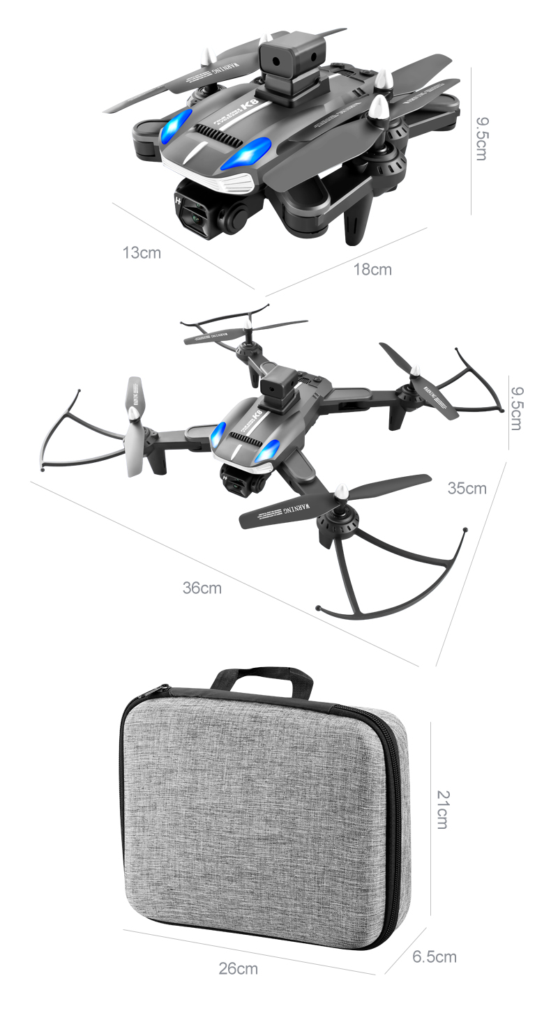 Aluminum Alloy 2024 K8 Drone Dual Camera Four-axis Folding Aircraft with Obstacle Avoidance and RC Helicopter Dron 8k Pro
