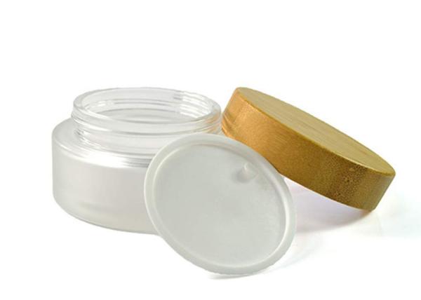 Buy cheap 50ml Frosted Glass Cream Jars With Tightly Bamboo Lid And Inner Liner from wholesalers
