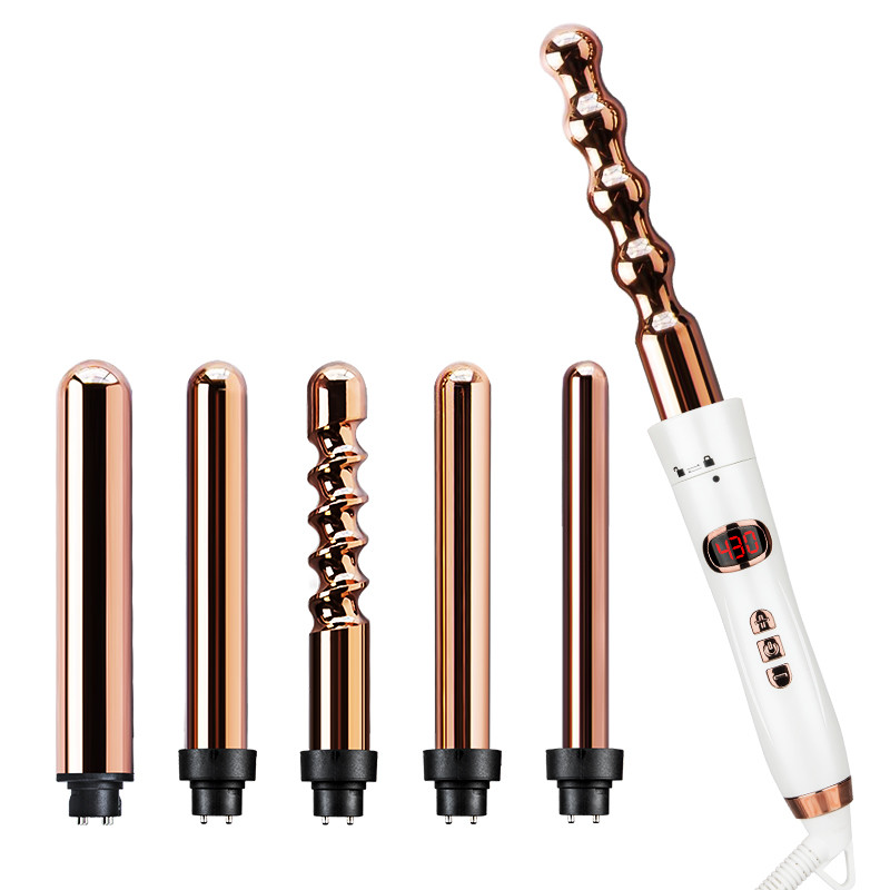 LED Display Interchangeable Ceramic Curler Set Iron 5 In 1 110-240V