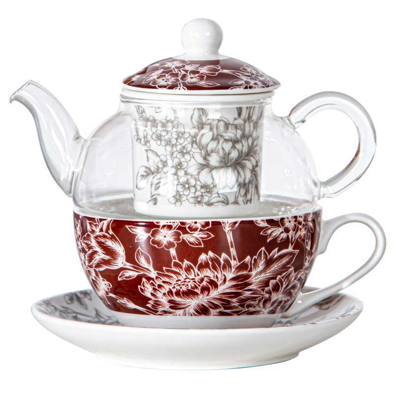 Europe Design Glass Teapot and Saucer for One Rome Tea Kettle Ceramic Tea Cup Set