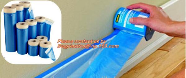 Buy cheap PE pre-taped drop cloth, self adhesive auto painting pre-taped masking film, Pre-taped masking film is disposable produc from wholesalers