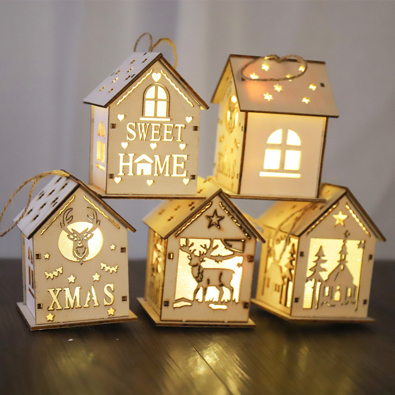 Wooden Christmas Snow House Decorations Christmas Tree Holiday Decorations