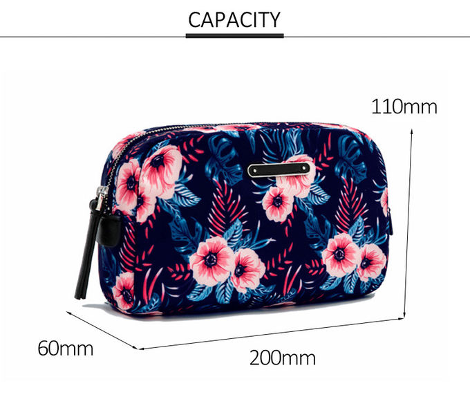 Wear Resistance Zipper Floral Printed Ladies Polyester Cosmetic Bag