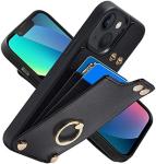 Cardholders with iPhone 13 Pro Max, 360° rotating ring holder, leather holder